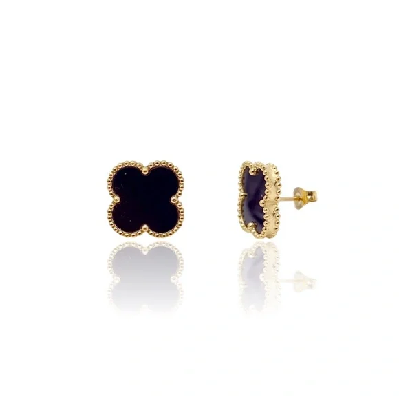 Alhambra Style Gold and Black Clover Earrings - Picture 2 of 2